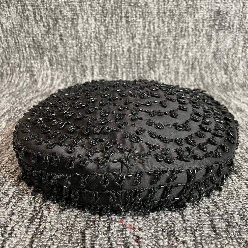 Vtg 50s Dowa Black Beaded Pillbox Hat Halle Bro Co Cleveland Cocktail Fascinator